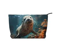 WZYCWB La bolsa de cosméticos de viaje con estampado de leopardo de ojos profundos, perfecta para viajes de negocios y vacaciones., Sella al cachorro en agua, Talla única