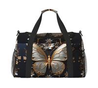 WZYCWB La bolsa de viaje de fitness con estampado de leopardo de ojos profundos, perfecta para entrenamiento de yoga, viajes cortos y equipo de natación., Mariposas blancas y doradas, Talla única