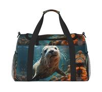 WZYCWB La bolsa de viaje de mano de leopardo de ojos profundos es adecuada para fitness y otros escenarios, Sella al cachorro en el agua, Talla única