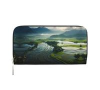 WZYCWB Las bolsas de mano de cuero de hoja amarilla con cremallera y tarjeteros son perfectas para viajes o uso diario, Campos de arroz anchos, Talla única