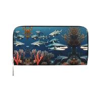 WZYCWB Las bolsas de mano de piel coral con cremallera y tarjetero son perfectas para viajes o uso diario, Tiburones bajo el mar, Talla única