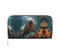 WZYCWB Las carteras de cuero con cremallera y tarjetero de Lion's Gaze son perfectas para viajes o uso diario, Sella al cachorro en agua, Talla única