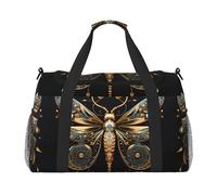 WZYCWB Leopardo en una chaqueta de cuero, bolsa de viaje de mano, bolsa de fin de semana, bolsa de yoga adecuada para fitness y otros escenarios, Libélula delicada dorada sobre fondo negro, Talla