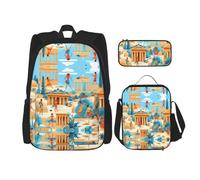 WZYCWB Life of the ancients - Juego de mochila (3 piezas), mochila escolar + estuche + bolsa de almuerzo, satisface todas las necesidades diarias de los estudiantes. Negro, talla única, negro, talla