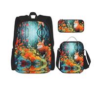 WZYCWB Light Fox Campus Life - Juego de mochila (3 piezas), mochila escolar + estuche + bolsa de almuerzo, satisface todas las necesidades diarias de los estudiantes, color negro, talla única, Black