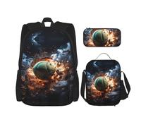 WZYCWB Lightning Fever - Mochila de tenis (juego de 3 piezas), mochila escolar para estudiantes + estuche + bolsa de almuerzo, mochila de gran capacidad, Negro -, Talla única