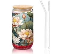 WZYCWB Lotus in the pond - Tapa de bambú impresa para café helado caliente y frío, té con leche y cerveza. Una elegante taza de agua.