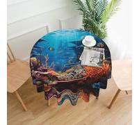 WZYCWB Mantel redondo con estampado de flora y fauna submarina, 60 pulgadas, uso en interiores y exteriores, ideal para cocina, uso diario y decoración de mesa de fiesta