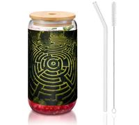 WZYCWB Mazes - Taza de vidrio con tapa de bambú de 16 onzas, tazas de café helado, tazas de té helado, tazas de cerveza, ideales para accesorios de cafetería, regalos estéticos