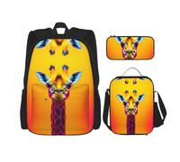 WZYCWB Mochila escolar con diseño de jirafa de neón + estuche + bolsa de almuerzo combinada adecuada para viajes diarios