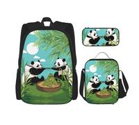 WZYCWB Mochila escolar con dos bonitos pandas grandes + estuche + bolsa de almuerzo adecuada para viajes diarios