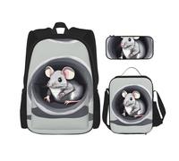 WZYCWB Mouse in the Hole Campus Life - Juego de mochila (3 piezas), mochila escolar + estuche + bolsa de almuerzo, satisface todas las necesidades diarias de los estudiantes, negro, talla única, negro