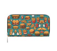 WZYCWB Muchos dólares de dibujos animados, bolsas de mano de cuero con cremallera y tarjeteros, son perfectas para viajes o uso diario, Un montón de hamburguesas fritas de dibujos animados, Talla