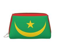 WZYCWB Neceser de viaje de cuero, bolsa de cosméticos portátil con la bandera de Mauritania, bolsa de almacenamiento de cosméticos de gran capacidad con bolsillos,