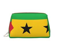 WZYCWB Neceser de viaje de piel, diseño de bandera de Santo Tomé y Príncipe, bolsa de cosméticos portátil de gran capacidad con bolsillos,