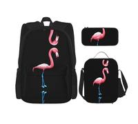 WZYCWB Outline Flamingo Mochila (juego de 3 piezas), mochila de gran capacidad, mochila escolar para estudiantes, estuche para lápices, bolsa de almuerzo