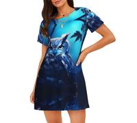 WZYCWB Owl in the Moonlight - Camisón de manga corta para mujer, ajuste holgado, adecuado para dormir y uso relajado, Negro, 3XL