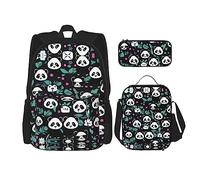 WZYCWB Panda Cute Face - Juego de mochila (3 piezas), mochila escolar para estudiantes + estuche + bolsa de almuerzo, mochila de gran capacidad