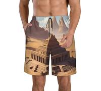 WZYCWB Pantalones cortos de surf con estampado de templo antiguo para hombre, adecuados para correr, uso casual, traje de baño de playa, blanco, 3XL