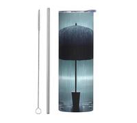 WZYCWB Paraguas negro bajo la lluvia, taza de acero inoxidable aislada, para oficina, deportes al aire libre, ciclismo, taza de paja de 20 onzas