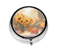 WZYCWB Pastillero portátil para llevar, girasoles debajo del alféizar de la ventana, cabe en el bolsillo de tu bolso, pastillero ligero de 3 compartimentos,