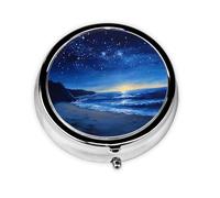 WZYCWB Pastillero portátil para llevar, pastillero redondo con pintura de tinta tardía en la noche, cabe en el bolsillo de tu bolso, pastillero ligero de 3 compartimentos