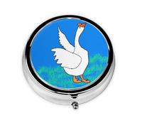 WZYCWB Pastillero portátil para llevar, pastillero redondo de ganso blanco que extiende sus alas, cabe en el bolsillo de tu bolso, pastillero ligero de 3 compartimentos,