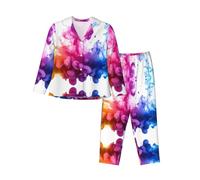 WZYCWB Pijama de manga larga para mujer con estampado de humo de colores, conjunto de 2 piezas, ropa de descanso cómoda e informal, Negro, XL