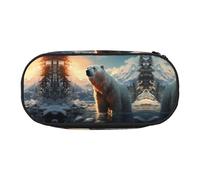 WZYCWB Polar Bear in Winter - Estuche para lápices de gran capacidad, caja de almacenamiento multifuncional, portátil y duradero, para suministros de oficina y escuela, Black, Talla única, Estuche de