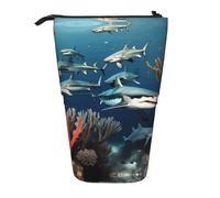 WZYCWB Portalápices retráctil con estampado de tiburones bajo el mar para dormitorio u oficina.