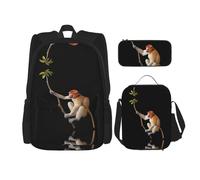 WZYCWB Proboscis Monkey - Juego de mochila (3 piezas), mochila escolar para estudiantes + estuche + bolsa de almuerzo, mochila de gran capacidad