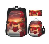 WZYCWB Red Roses at Sunset - Mochila (3 piezas), mochila escolar para estudiantes + estuche + bolsa de almuerzo, mochila de gran capacidad, Negro -, Talla única