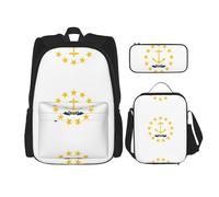 WZYCWB Rhode Island State Flag Campus Life - Juego de mochila (3 piezas), mochila escolar + estuche + bolsa de almuerzo, satisface todas las necesidades diarias de los estudiantes, negro, talla única