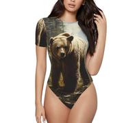 WZYCWB Ropa deportiva para yoga, correr, fitness, camiseta de manga corta con estampado de oso en el bosque, diseño de cuello redondo (S-XXL), Negro, M