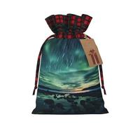 WZYCWB Sea under the Aurora Borealis - Bolsas de regalo de Navidad para decoración de suministros de fiesta de Navidad, bolsas de regalo de arpillera con cordón de 8.3 x 11.8 pulgadas, color block