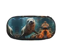 WZYCWB Seal Pup-in Water - Estuche para lápices de gran capacidad, caja de almacenamiento multifuncional, portátil y duradero, para suministros de oficina y escuela, Black, Talla única, Estuche de