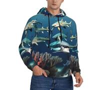 WZYCWB Sharks Under the Sea - Sudadera holgada con capucha para hombre, manga larga, bolsillo con cordón, chaqueta deportiva, Negro, XXX-Large