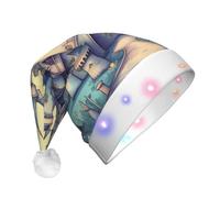 WZYCWB Sombrero de Papá Noel con patrón de castillo de cuento de hadas | Sombrero de felpa brillante para Navidad, Año Nuevo y eventos de fiesta