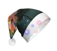WZYCWB Sombrero de Papá Noel con patrón de flor de loto rosa | Sombrero de felpa brillante para Navidad, Año Nuevo y eventos de fiesta