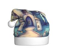 WZYCWB Sombreros de Papá Noel estampados de castillo de cuento de hadas, ideales para Nochebuena, Año Nuevo y fiestas navideñas, decoraciones festivas