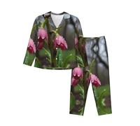 WZYCWB Spring buds after rain - Conjunto de pijama de manga larga para mujer, suave y cálido para otoño e invierno, Negro, M