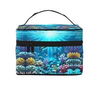 WZYCWB Submarine Coral Rays - Bolsa de cosméticos grande para mujer, bolsa de cosméticos portátil de gran capacidad, bolsa de cosméticos de viaje para niñas, color negro, talla única, color negro