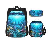 WZYCWB Submarine Coral Rays - Mochila (3 piezas), mochila escolar para estudiantes + estuche + bolsa de almuerzo, mochila de gran capacidad