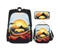 WZYCWB Sunrise Mountain Campus Life - Juego de mochila (3 piezas), mochila escolar + estuche + bolsa de almuerzo, satisface todas las necesidades diarias de los estudiantes, color negro, talla única