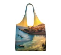 WZYCWB Sunset in Barcelona - Bolsa de lona estampada con un solo hombro, bolsa de compras de comestibles, bolsa de lona para uso diario