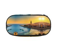 WZYCWB Sunset in Barcelona - Estuche para lápices de gran capacidad, caja de almacenamiento multifuncional, portátil y duradero, para suministros de oficina y escuela, Black, Talla única, Estuche de