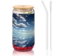 WZYCWB Tapa de bambú impresa con cielo azul y nubes blancas para café helado caliente y frío, té con leche y cerveza. Una elegante taza de agua.