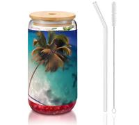 WZYCWB Tapa de bambú impresa de las Islas del Caribe para café helado caliente y frío, té con leche y cerveza. Una elegante taza de agua.