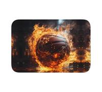 WZYCWB Tapete de invierno lavable con diseño de balón de baloncesto en el fuego y el agua, tapete de dobladillo de 15.7 x 23.6 pulgadas, tapete absorbente de bienvenida para puerta delantera y trasera