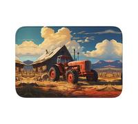 WZYCWB Tapete de invierno lavable con diseño de tractor rojo granja, tapete de dobladillo de 15.7 x 23.6 pulgadas, tapete de bienvenida absorbente para puerta delantera y trasera